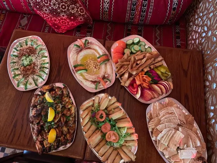 Platters of Lebanese mezza prepared by Tarboush